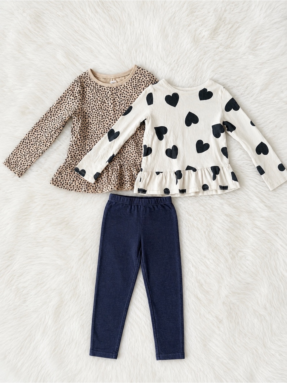 Carter's Cream Heart Peplum Top, Tan Leopard Peplum & Navy Leggings Set